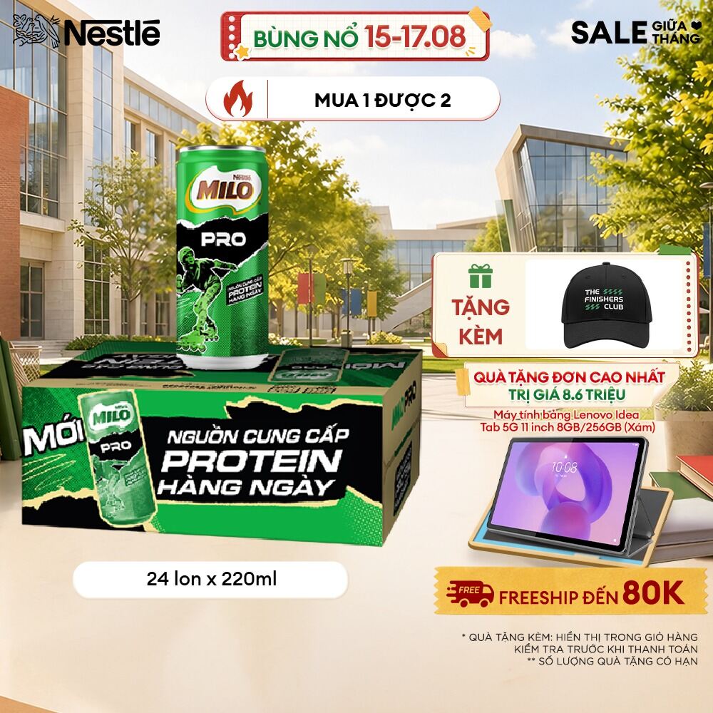 Thùng 24 Lon Sữa Lúa Mạch Nestle Milo Pro Lon 220ml