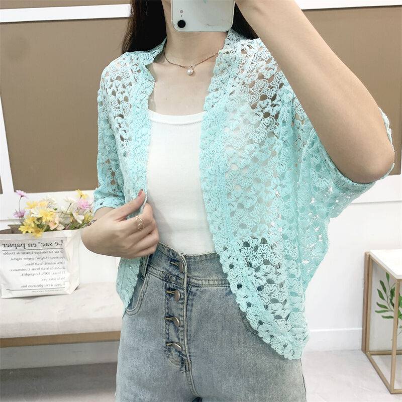 Áo Chống Nắng G23d Áo Choàng Áo Điều Hòa Cánh Dơi Áo Cardigan Dệt Kim Có Lỗ Ren Phối Bên Ngoài Kiểu Mỏng Thon Gọn Năm Tấc