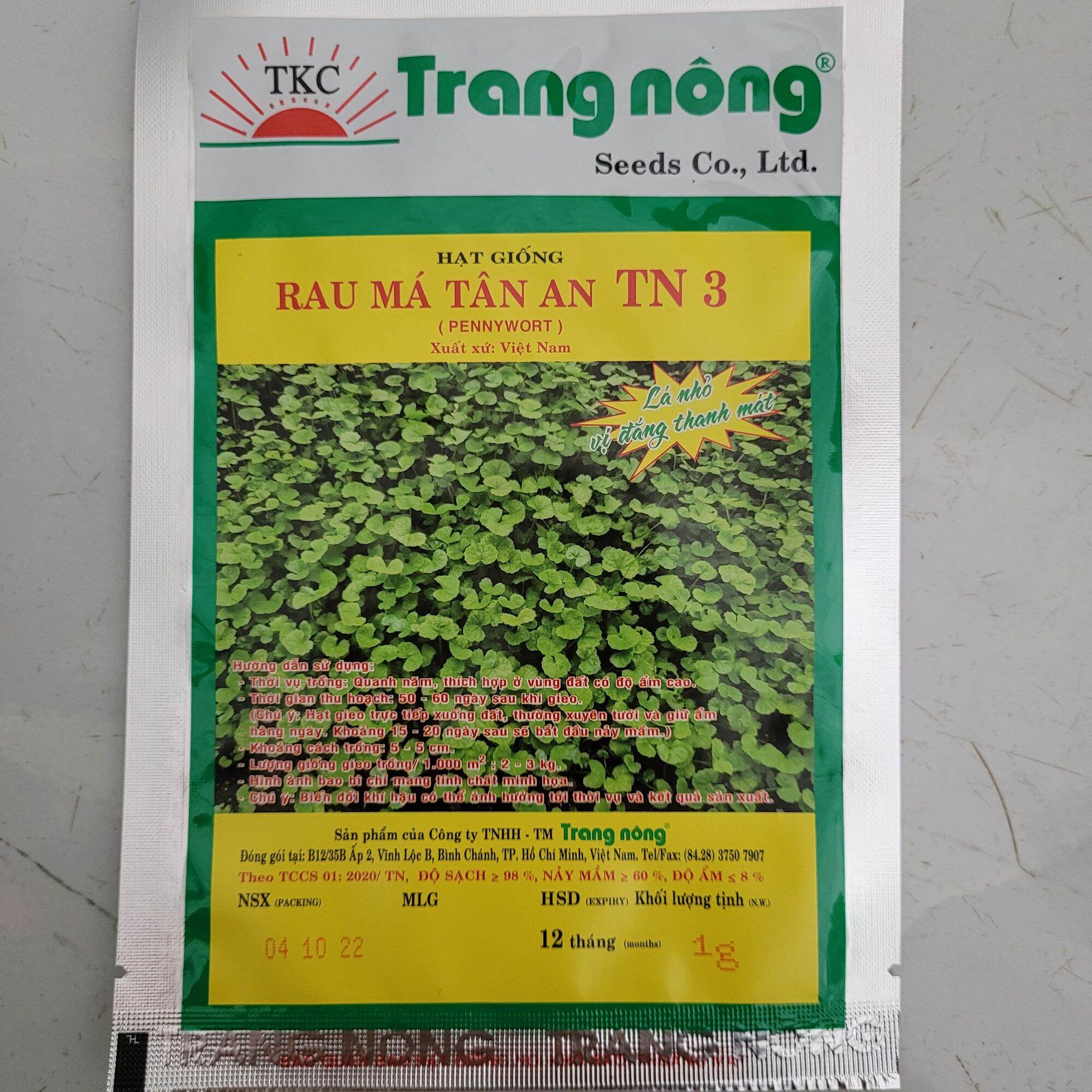 Hạt giống rau má tân an trang nông tn3 gói 1gr