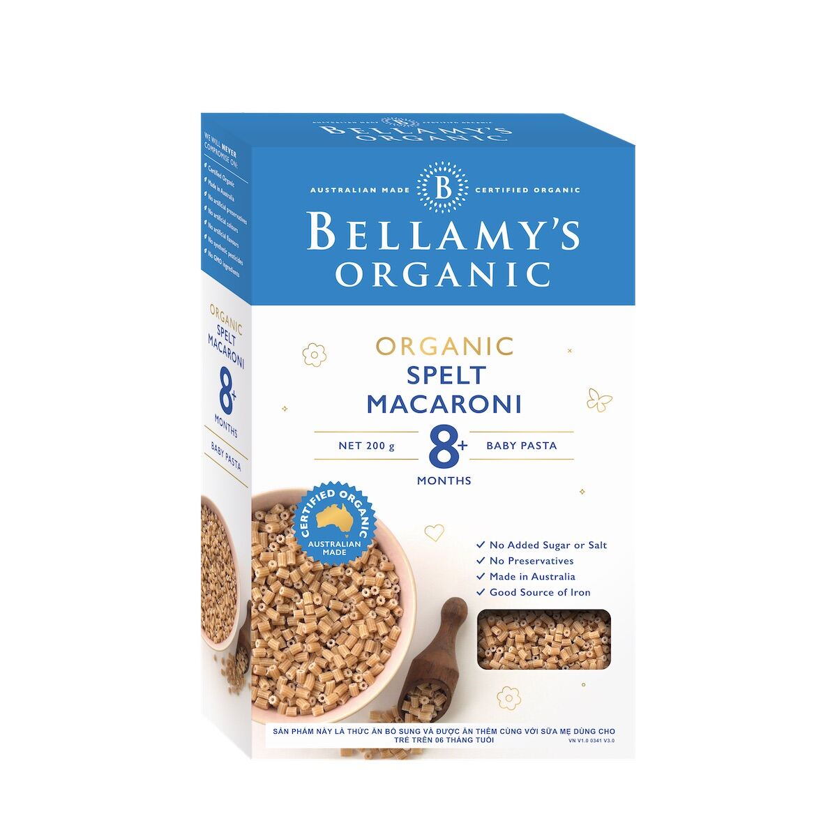 Nui dinh dưỡng hữu cơ hình ống từ lúa mì bellamy s organic
