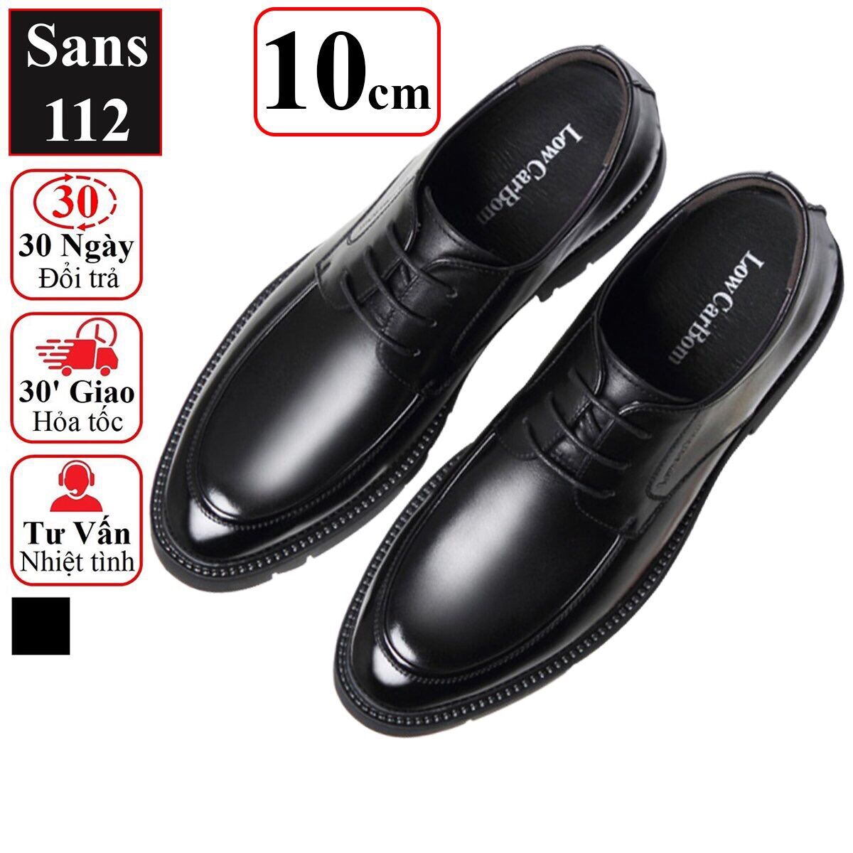 Giày da nam tăng chiều cao 10cm Sans112 da bò giầy tây đế độn gót size 37