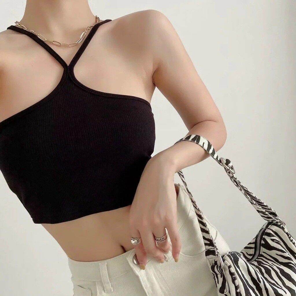 Áo kiểu cổ dây yếm áo croptop form 45kg