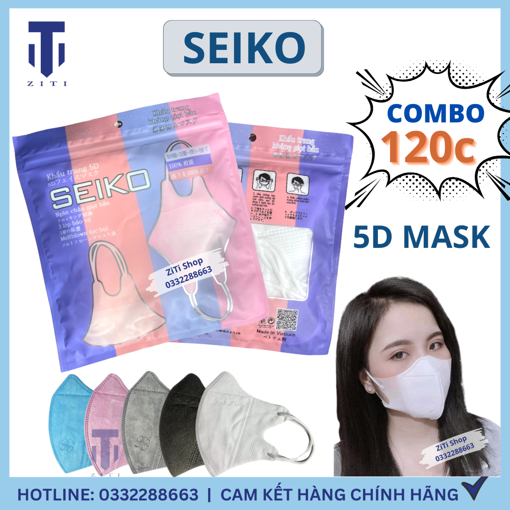 Set 120 Chiếc Khẩu Trang SEIKO 5D Mask, Hàng Cao Cấp Vải Không Dệt 3 Lớp Lọc Bụi