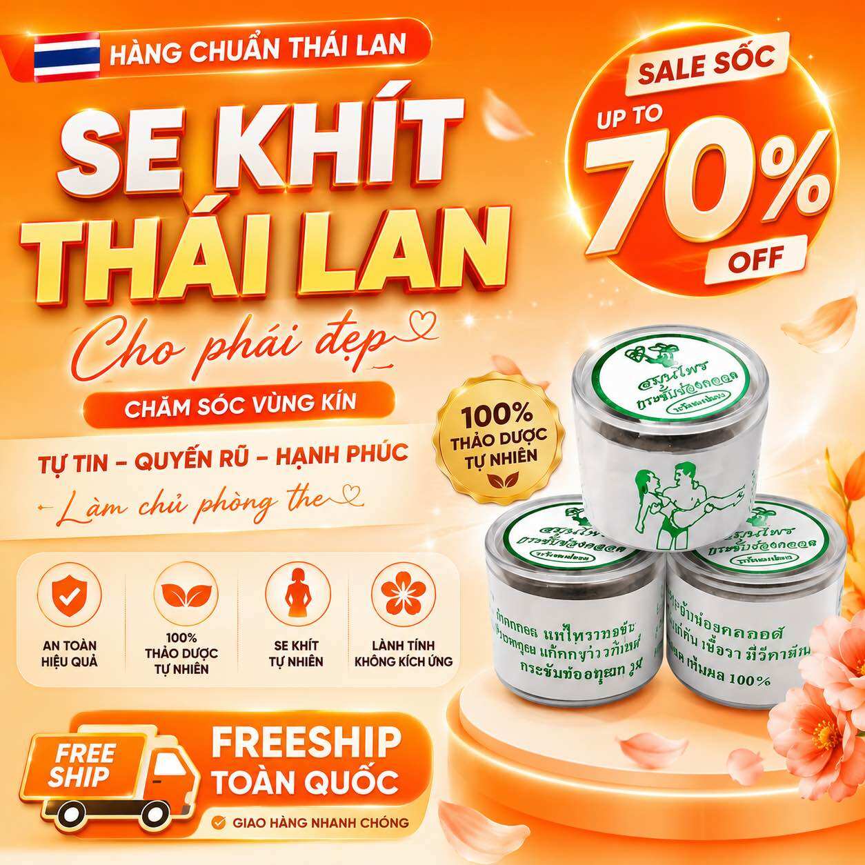 [CHÍNH HÃNG] Viên Đặt Se Khít Vùng Kín Thái Lan Hũ 10 Viên - Se Khít Vùng Kín - Che tên sp