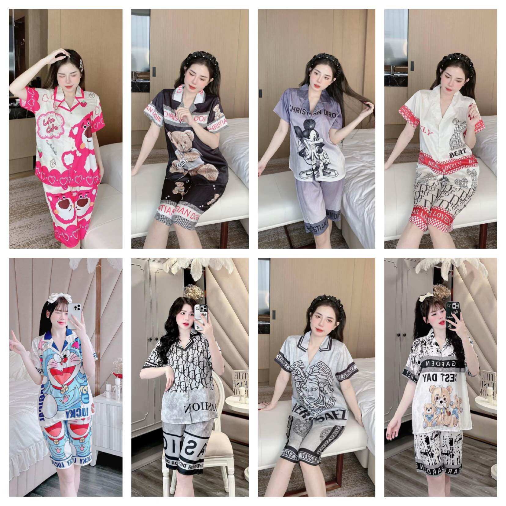 Pijama lụa xước tay ngắn quần lửng bộ ngủ tay ngắn quần lửng hàng thiết kế 40-60kg
