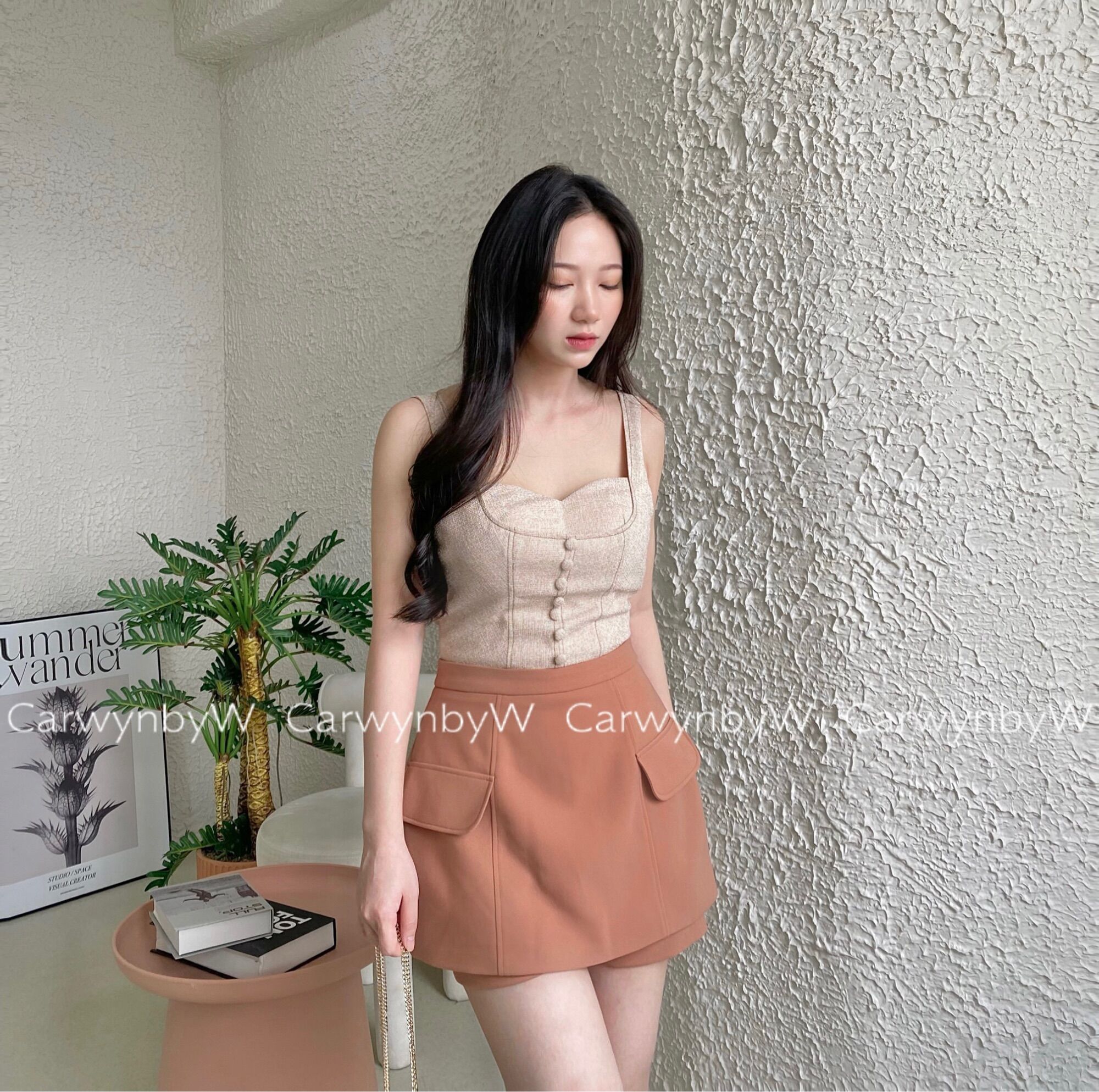 CarwynbyW - Áo Croptop Cúp Ngực 2 Dây Body
