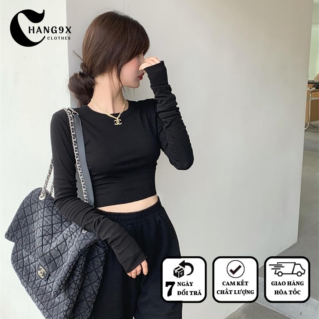 Áo croptop cổ cao tay dài A27 Chất lụa co giãn dưới 55kg