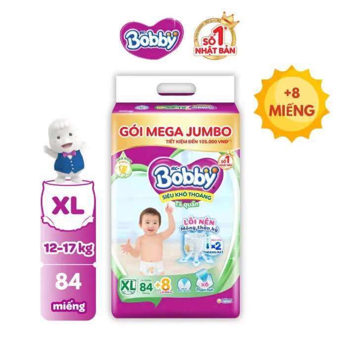 [ MUA 1 TẶNG 1 ] TÃ QUẦN BOBBY MEGA JUMBO GẠO NON XL84