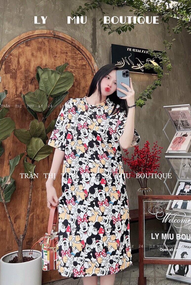 váy nữ dáng xuông rộng oversize chuột mickey