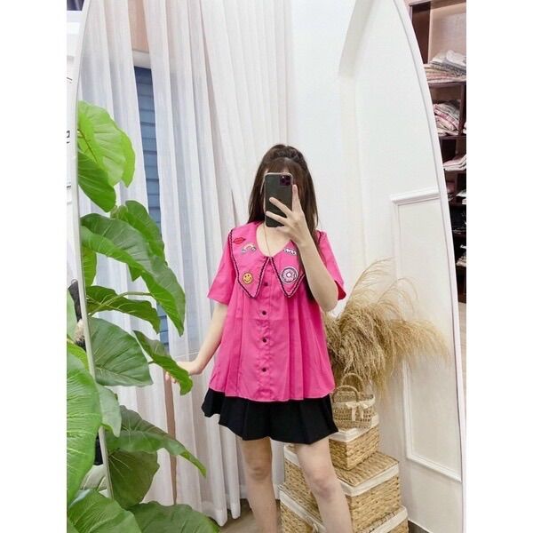 Áo bầu công sở sơ mi cổ sen thời trang