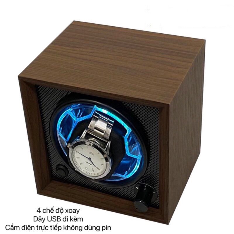 Hộp đựng đồng hồ cơ tự động xoay tích cót chất liệu gỗ cao cấp