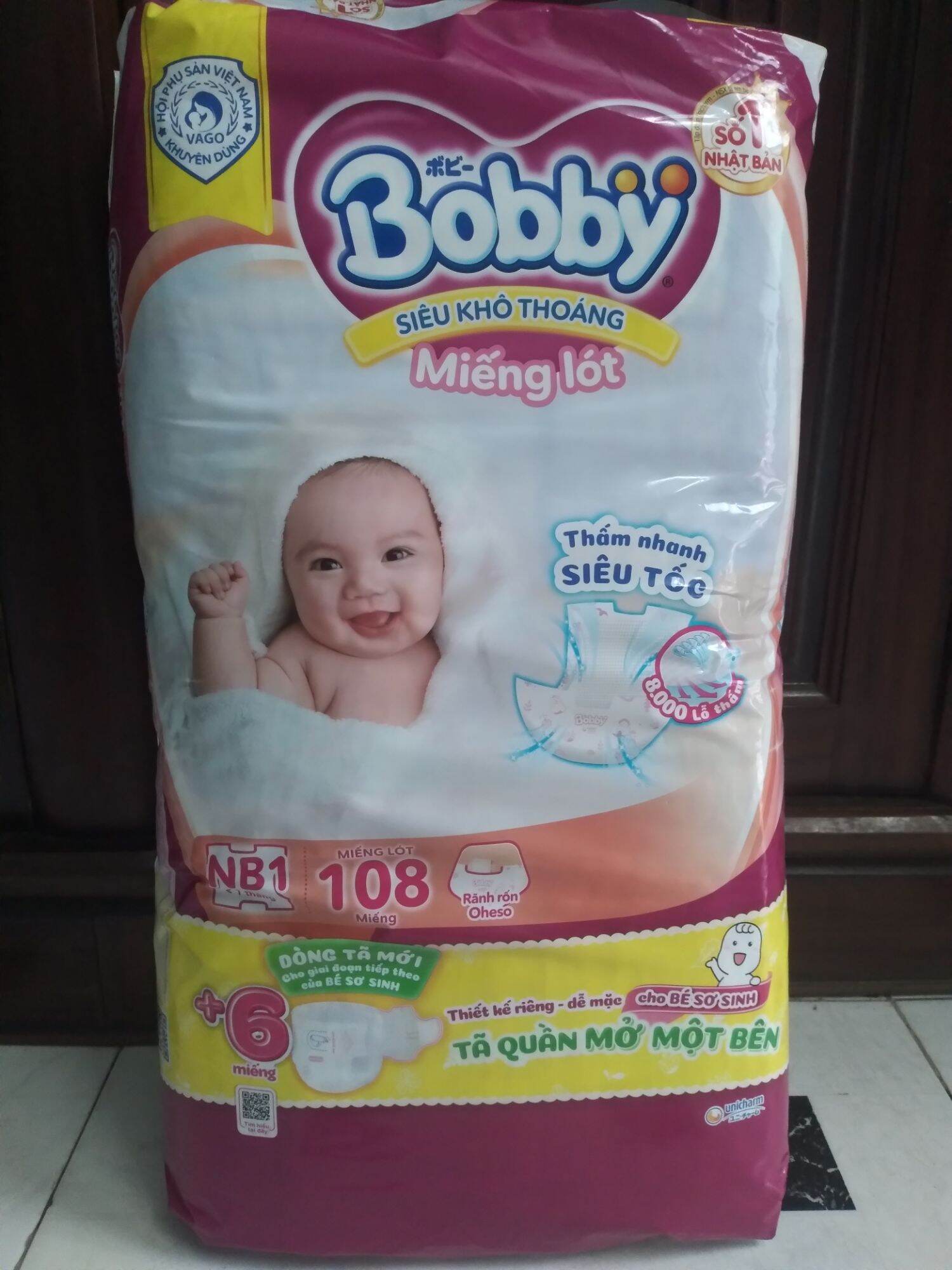 (Tặng thêm 6 miếng ) Miếng lót Bobby Nb1-108 sơ sinh chính hãng