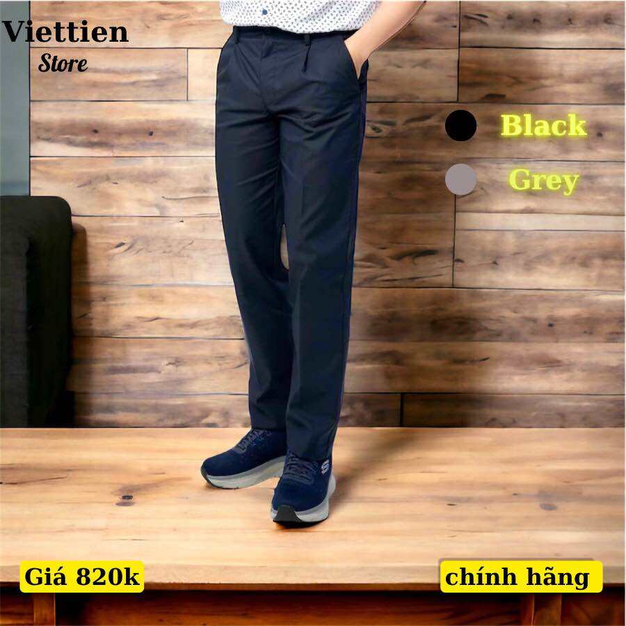 Quần kaki việt tiến chính hãng màu đen trơn - xám trơn 0 ly và xếp ly