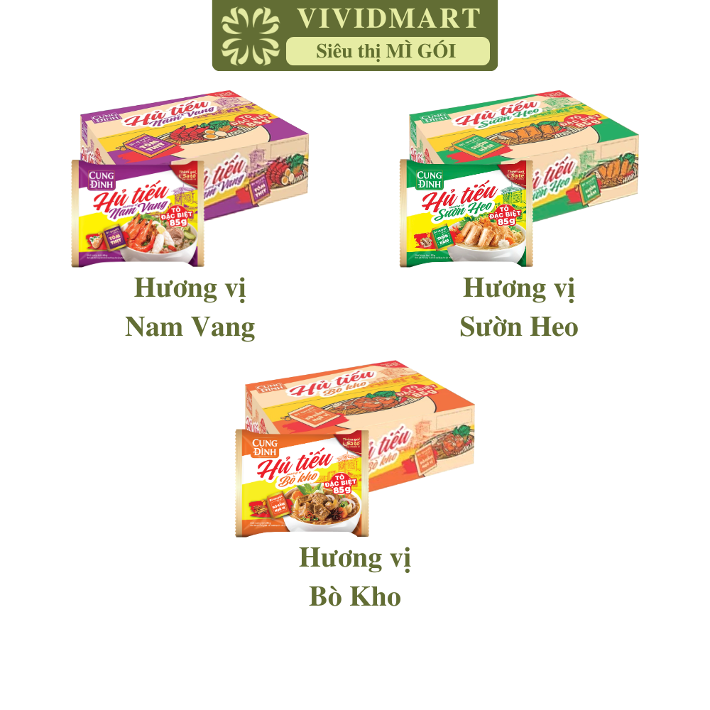 [THÙNG 30 GÓI] - AFOTECH - Hủ tiếu Cung Đình 3 vị: Nam vang, Sườn heo, Bò kho, Hủ tíu Cung Đình hủ tiếu ăn liền (83-84g/gói)