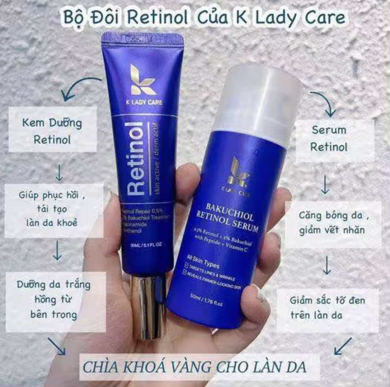 (Keo)Combo retinol bakuchiol 2% + serum retinol bakuchiol 2% K Lady Care