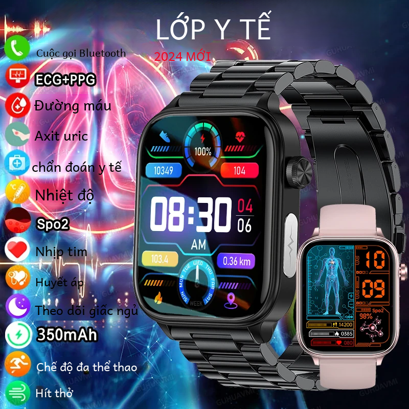 Đồng hồ thông minh cấp y tế Ecg +ppg Đường huyết Lipid Axit uric Theo dõi cuộc gọi Bluetooth Theo dõ