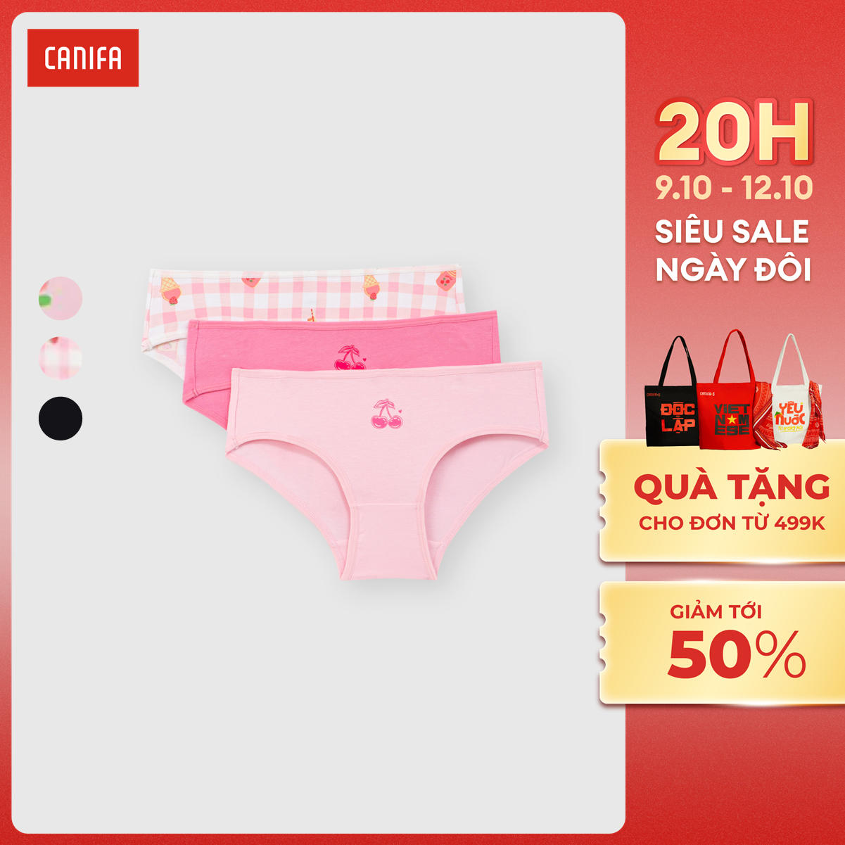 [20H 9-12.10 VOUCHER TỚI 500K] Pack 3 quần lót bé gái CANIFA 1US25A001