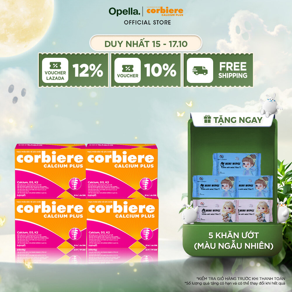 Bộ 4 Thực phẩm bảo vệ sức khỏe Corbiere Calcium Plus Mới - Canxi hữu cơ + D3 + K2