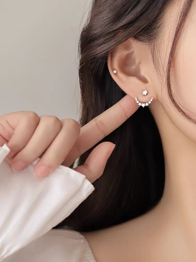 Bông tai sao đá pha lê đeo 2 kiểu