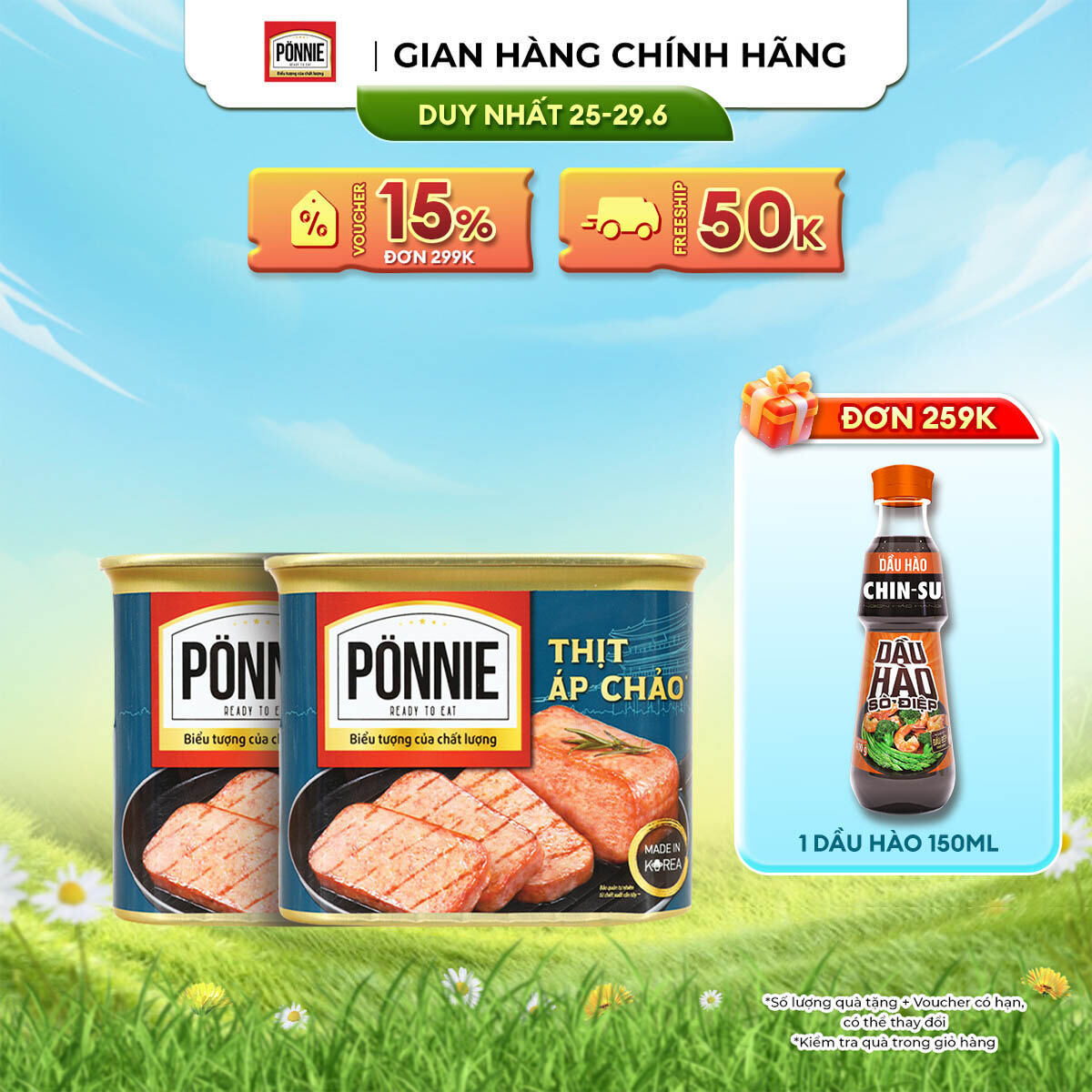 [DUY NHẤT 25-29.06 VOUCHER 18% ĐƠN 249K] Combo 2 Thịt Áp Chảo Ponnie 340g
