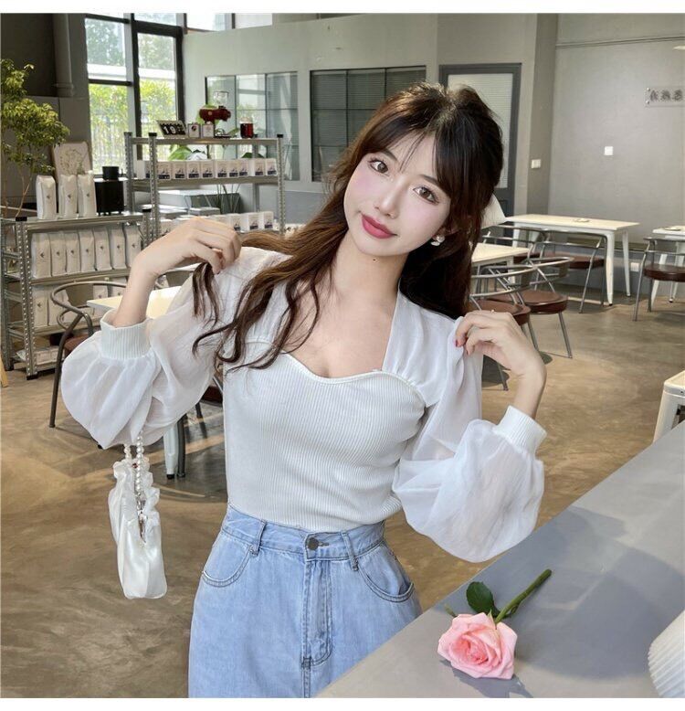 Áo tiều thư công sở tay phối voan phồng đẹp lắm h8