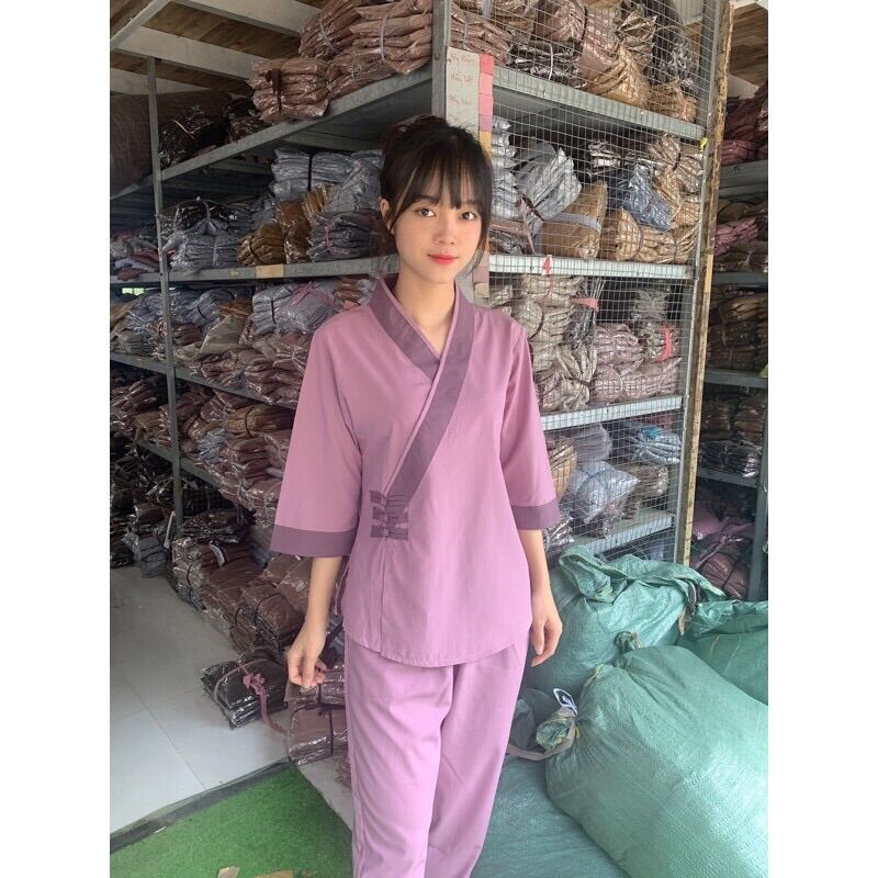 Đồ Lam Đi Chùa ❤️ Đồ Bộ Xéo 3 Nút