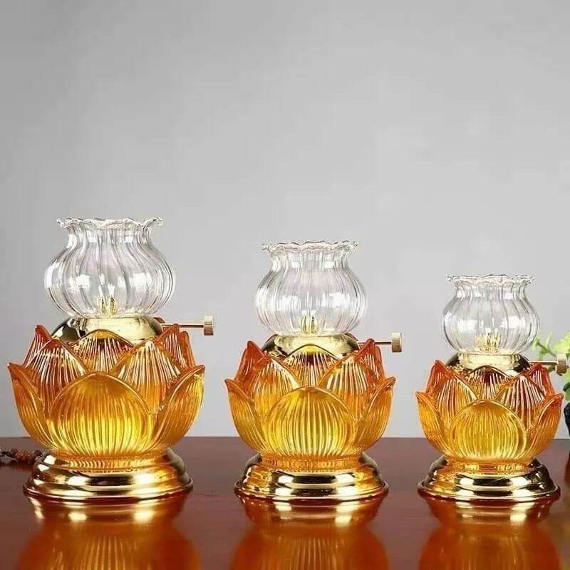 đèn dầu thờ cúng pha lê hoa sen