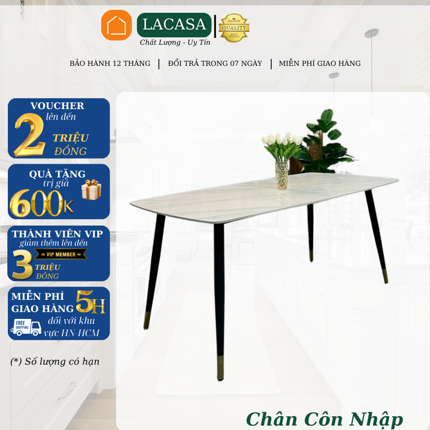 Bàn ăn chân côn lacasa. nhập khẩu cao cấp hiện đại. căn hộ chung cư nhà phố