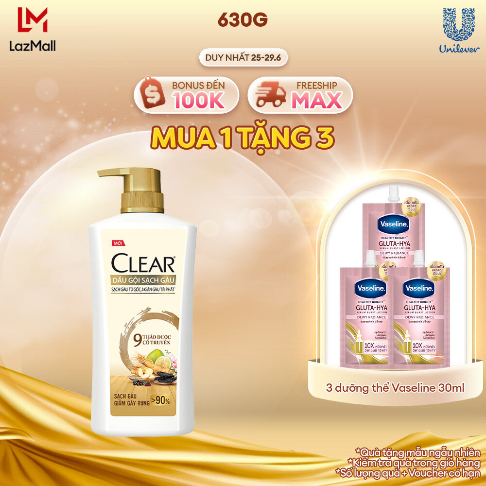 Dầu Gội CLEAR 9 Thảo Dược Cổ Truyền Sạch Gàu Giảm Gãy Rụng 630G