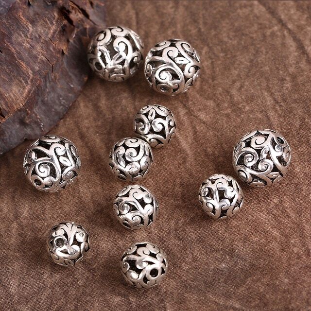 Charm bi cầu hoa văn bạc thái làm vòng handmade