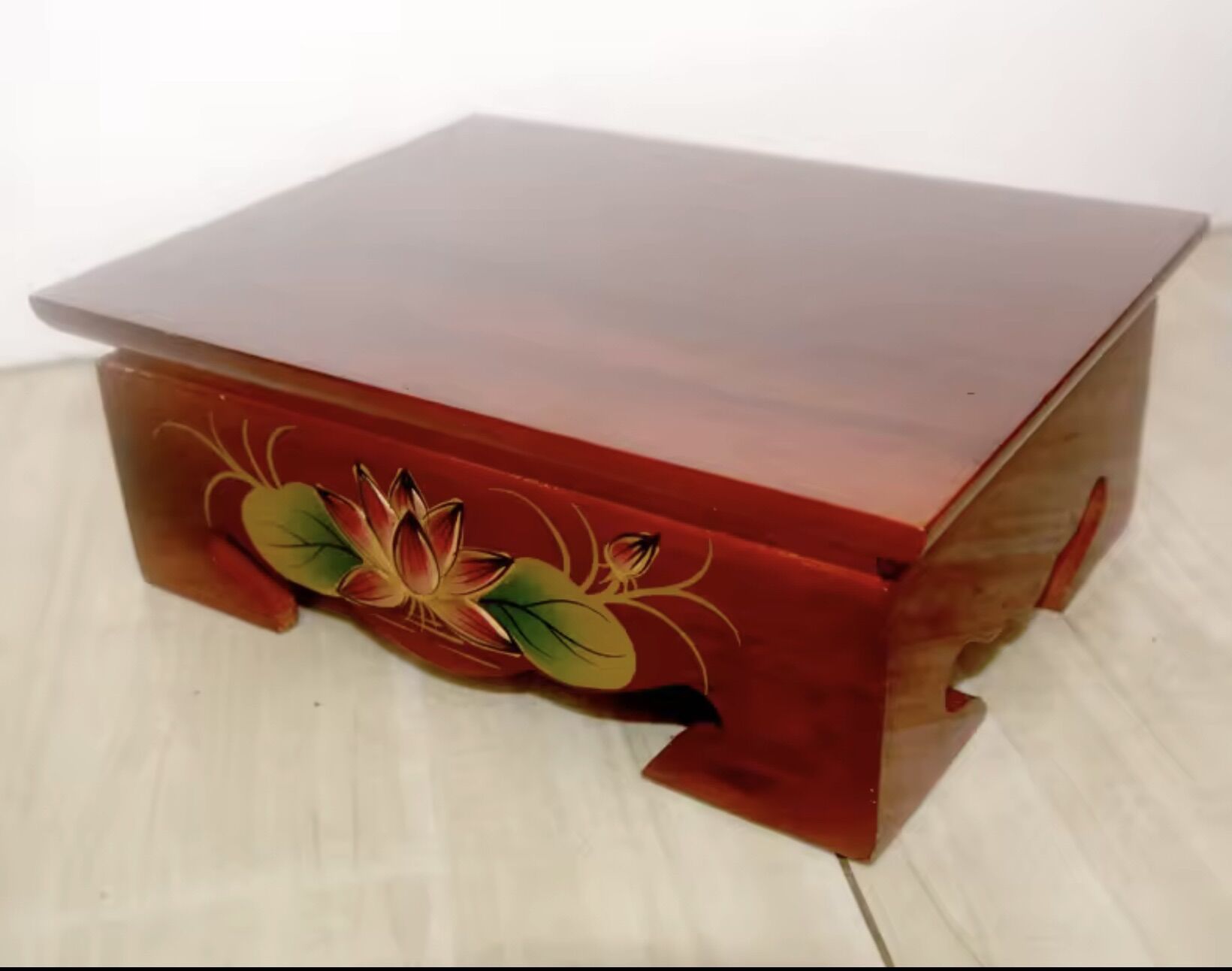 Đôn gỗ hình chữ nhật chạm khắc hoa sen_nhiều size