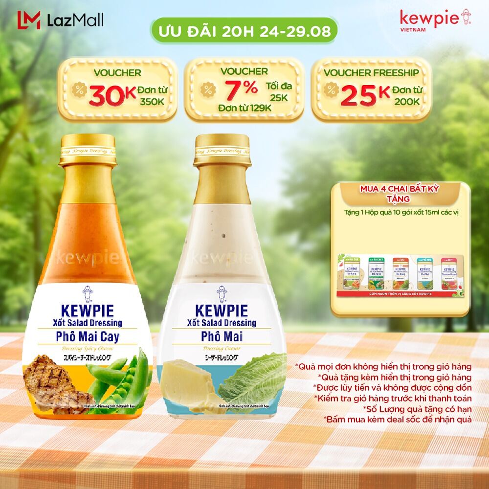Combo cheese lover kewpie: xốt salad dressing phô mai 210ml & phô mai cay 210ml