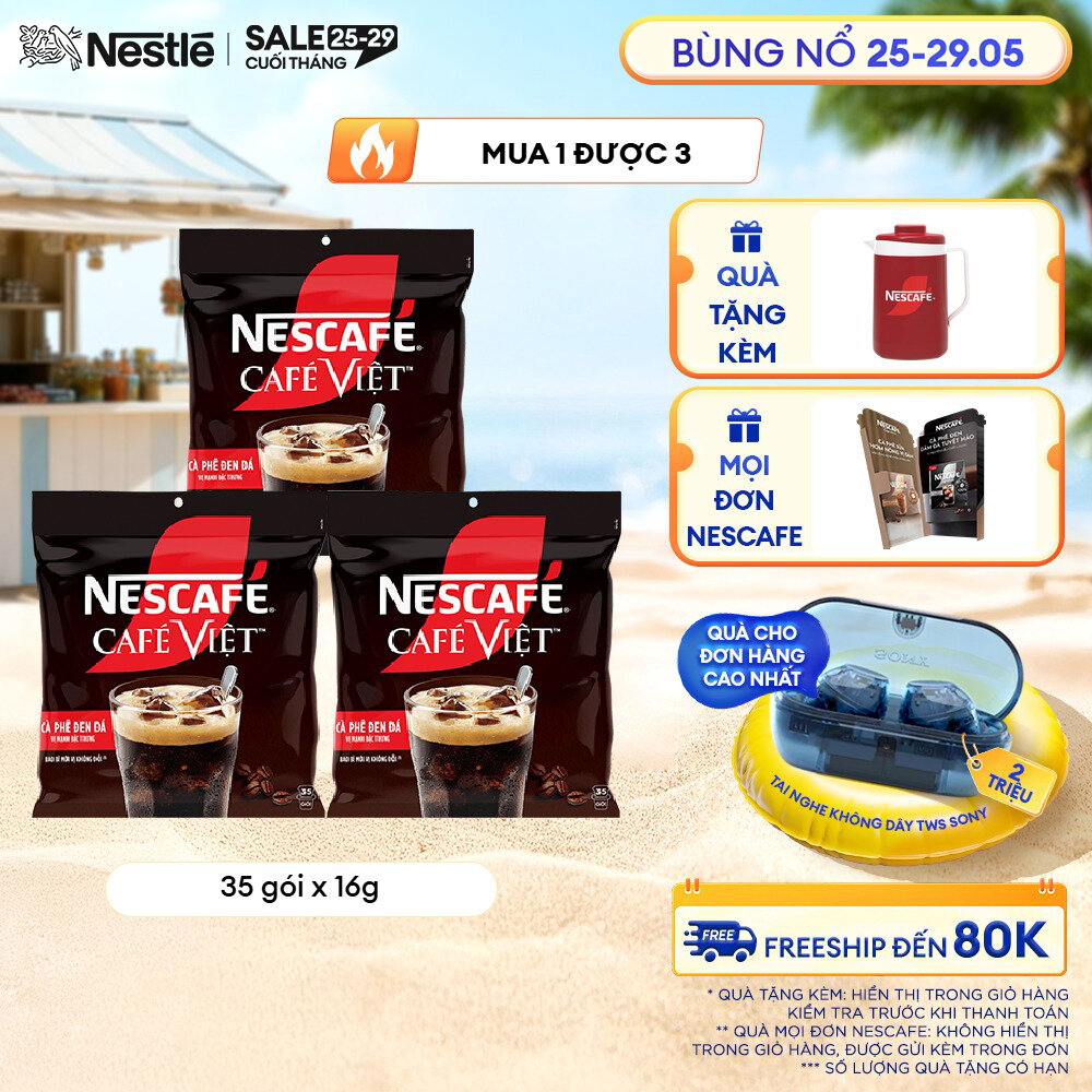 [ƯU ĐÃI THÁNG 5] [Giao hàng toàn quốc] Combo 3 Túi Cà phê hòa tan NESCAFÉ Café Việt Cà phê đen đá (Túi 35 gói x 16g)