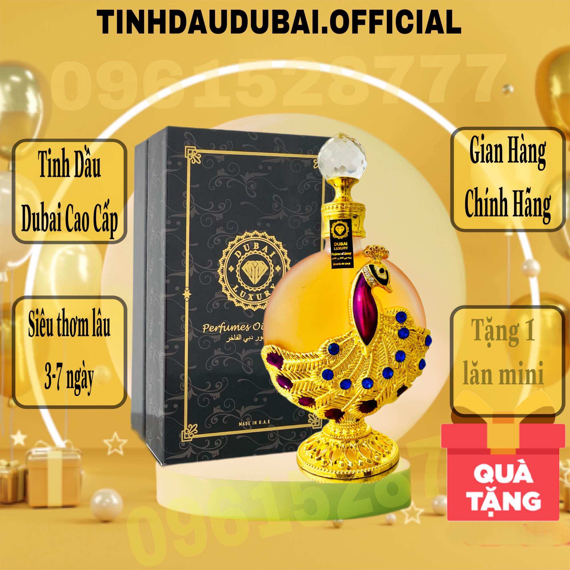 [ Tặng 1 Lăn Mini] Tinh Dầu Dubai Cao Cấp Phượng Hoàng Gold 38ml Siêu thơm lâu Công Vàng