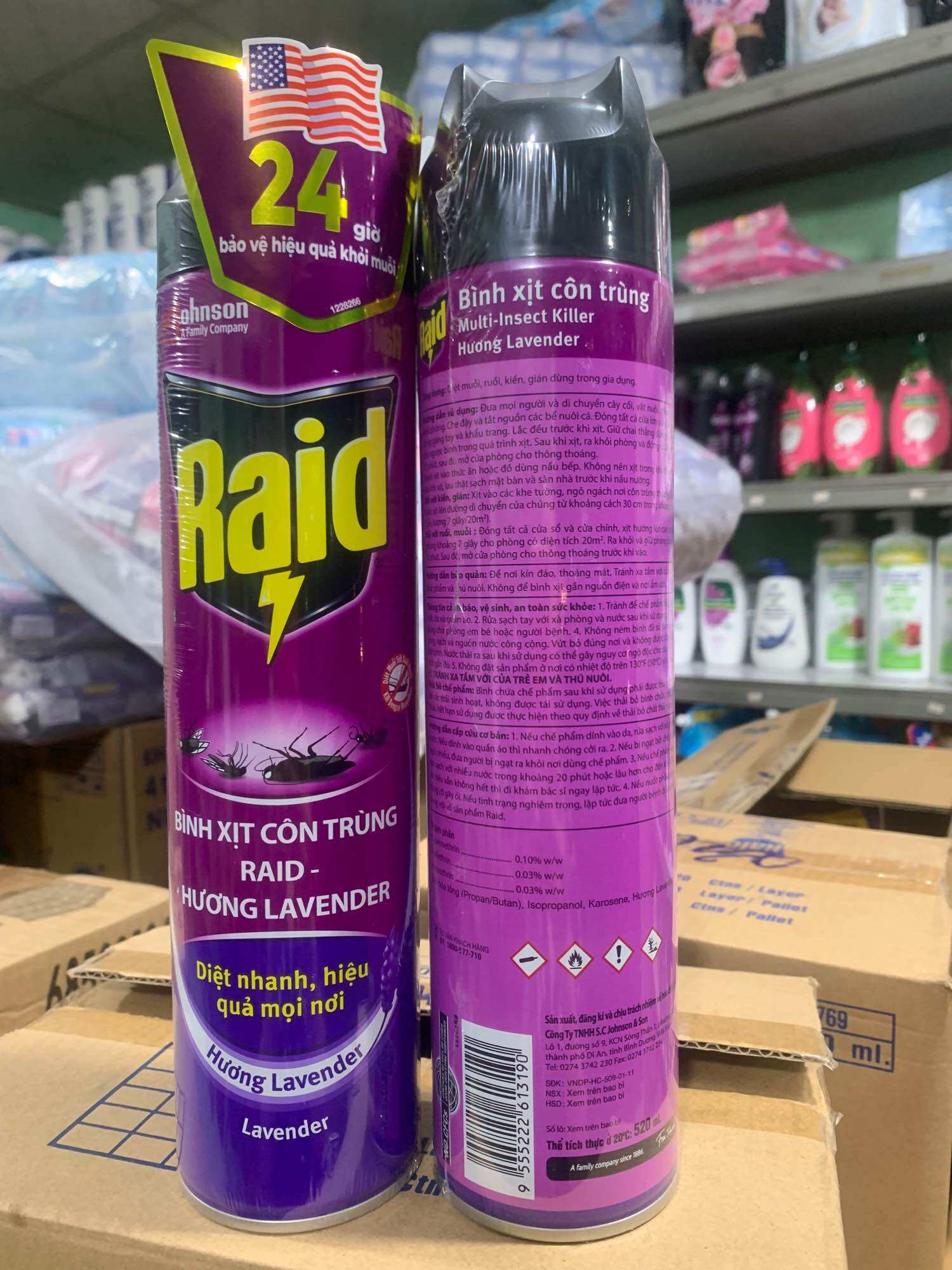 Bình xịt côn trùng Raid huong lavender chai 520ml mới