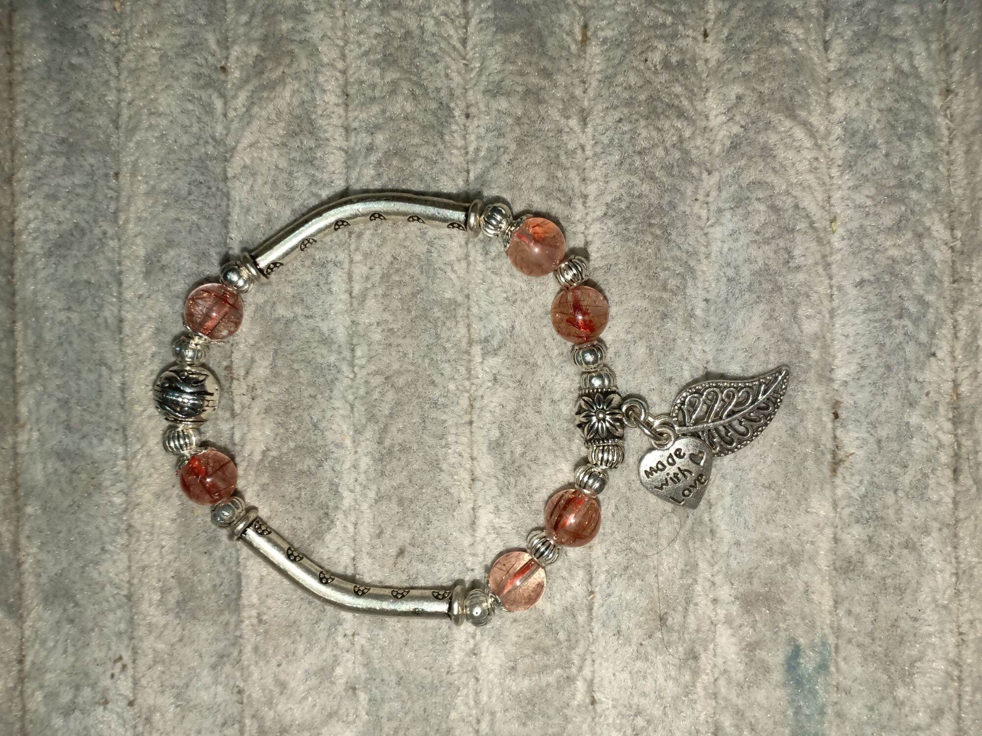 Lắc Tay Charm Bạc Thái Mix Đá Thạch Anh Tóc Đỏ Tự Nhiên