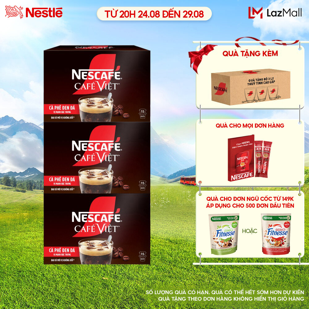 Combo 3 hộp cà phê hòa tan nescafé® café việt - cà phê đen