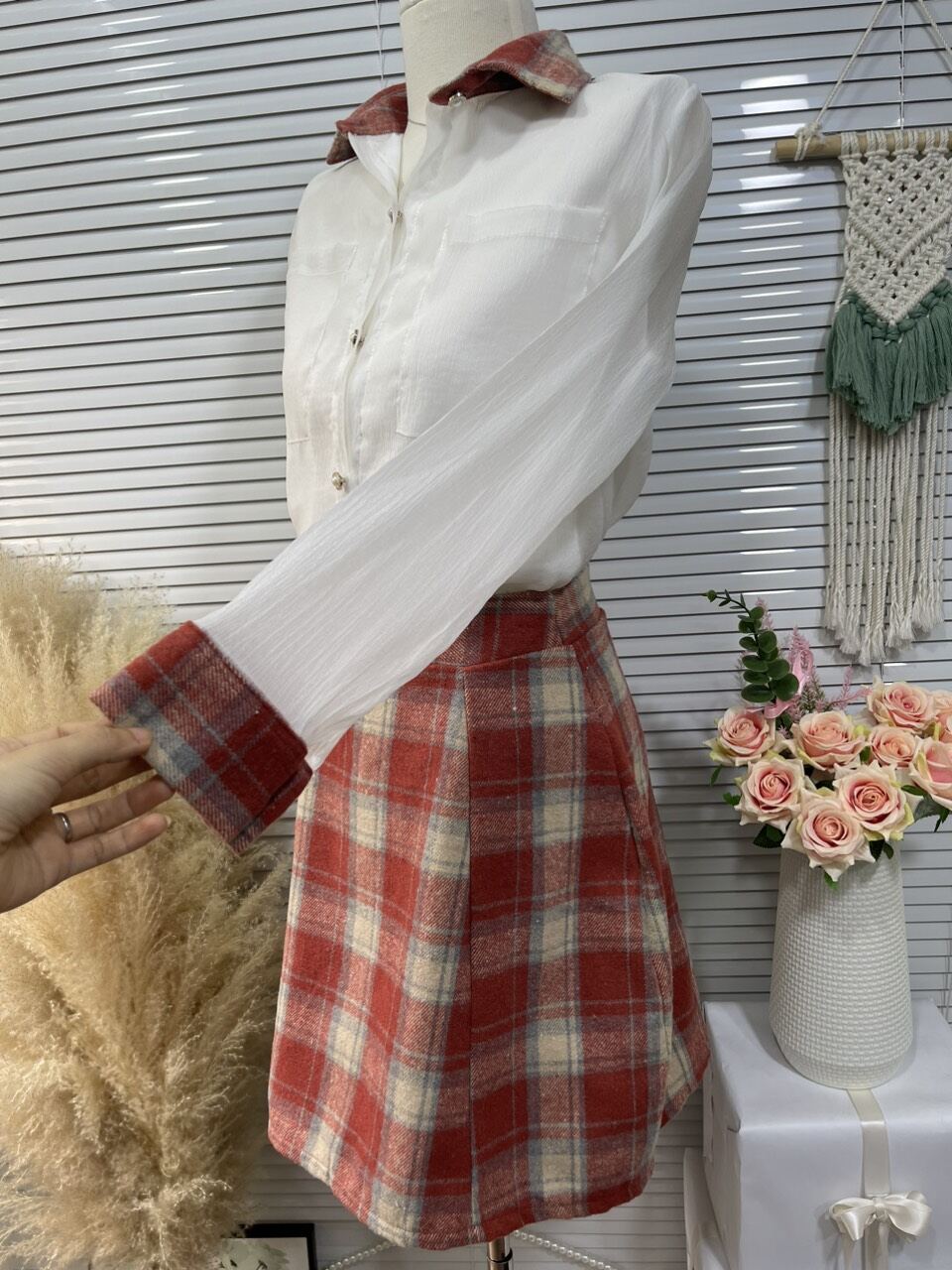 Sét áo somi phối chân váy dáng A xinh (ảnh chụp thật của shop)
