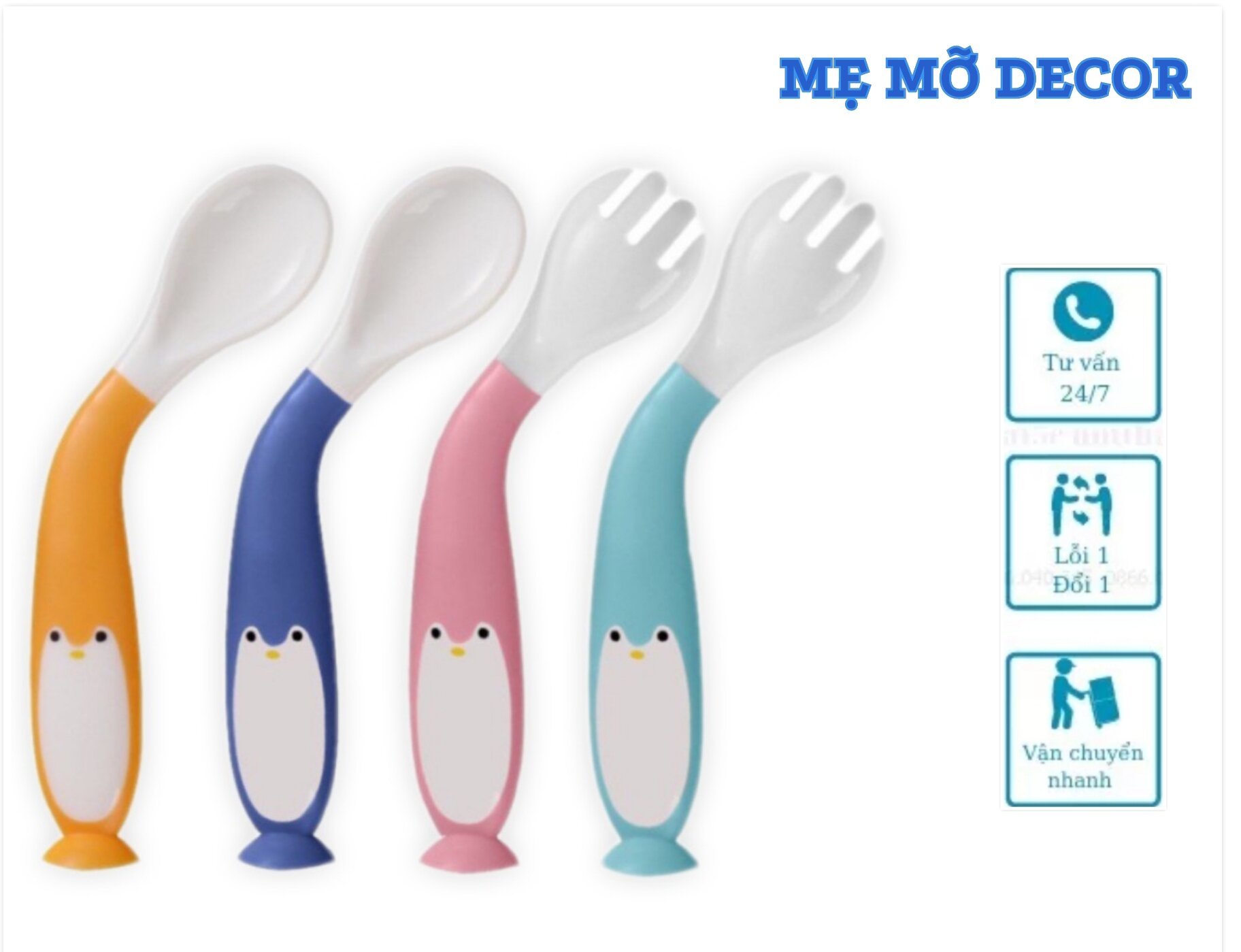 (Hộp 2 Chiếc) Bộ Thìa Dĩa Ăn Dặm Bẻ Cong,Tập Xúc Cho Bé