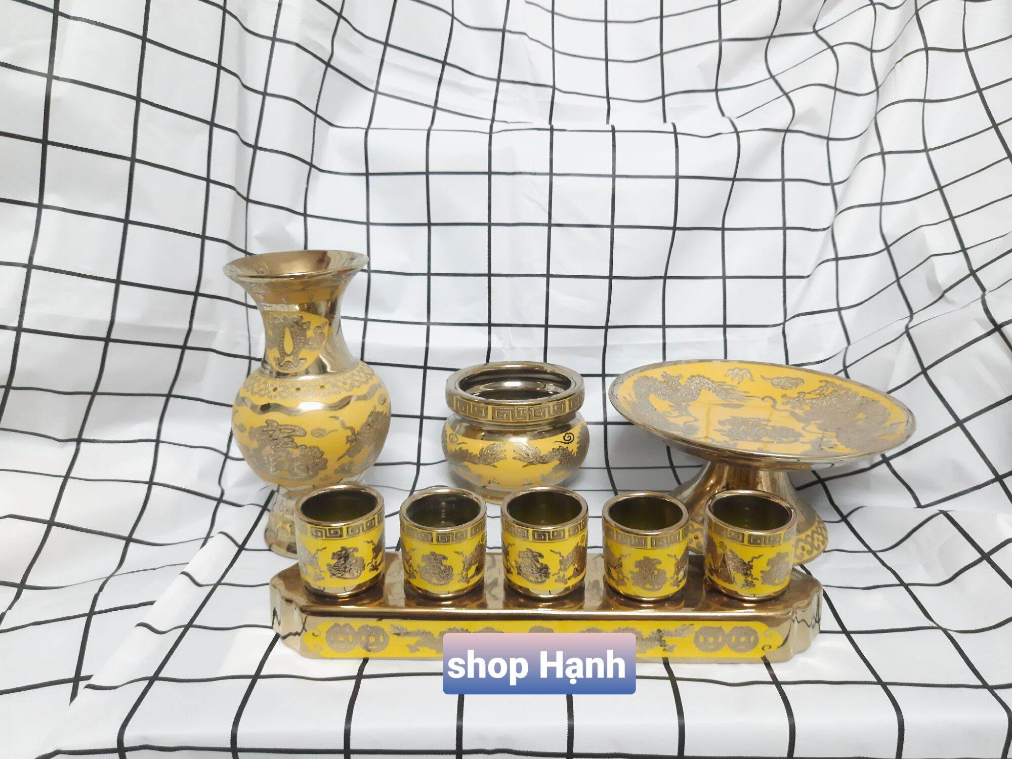 Combo thờ cúng Ông Địa Thần Tài rồng vàng 3D có 4 size (bộ căn bản)