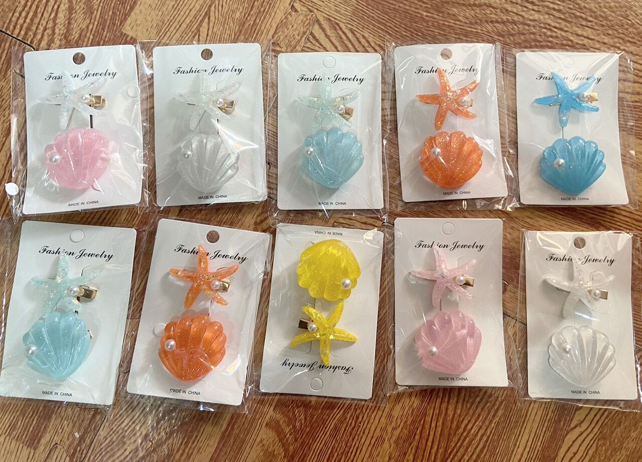 set 2 kẹp tóc,kẹp mái vỏ sò,sao biển