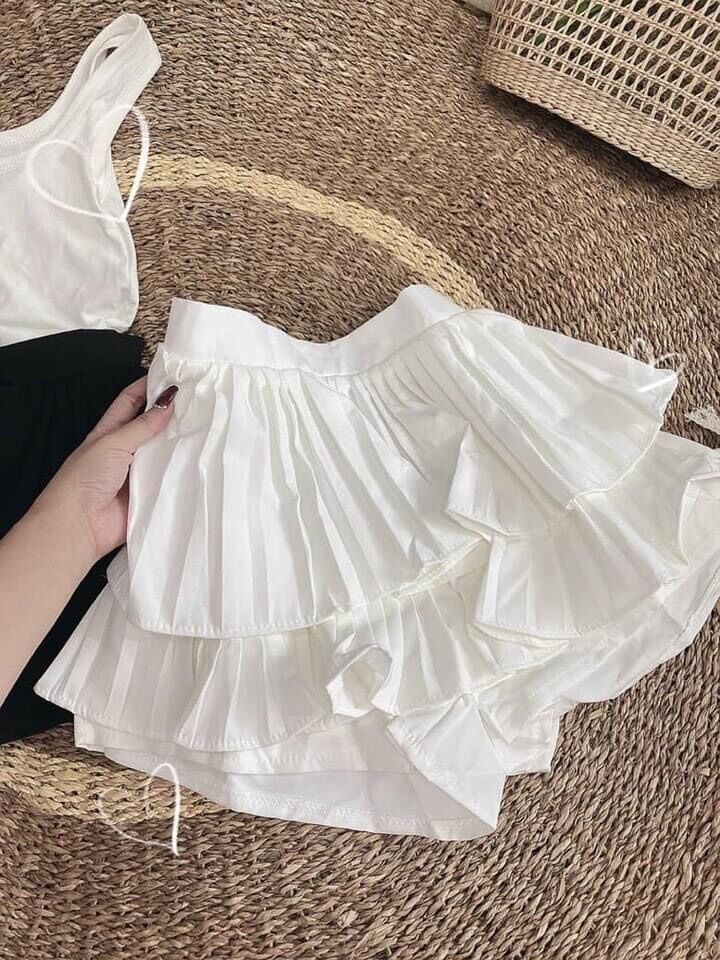 chân váy 2 tầng xếp ly có quần trong