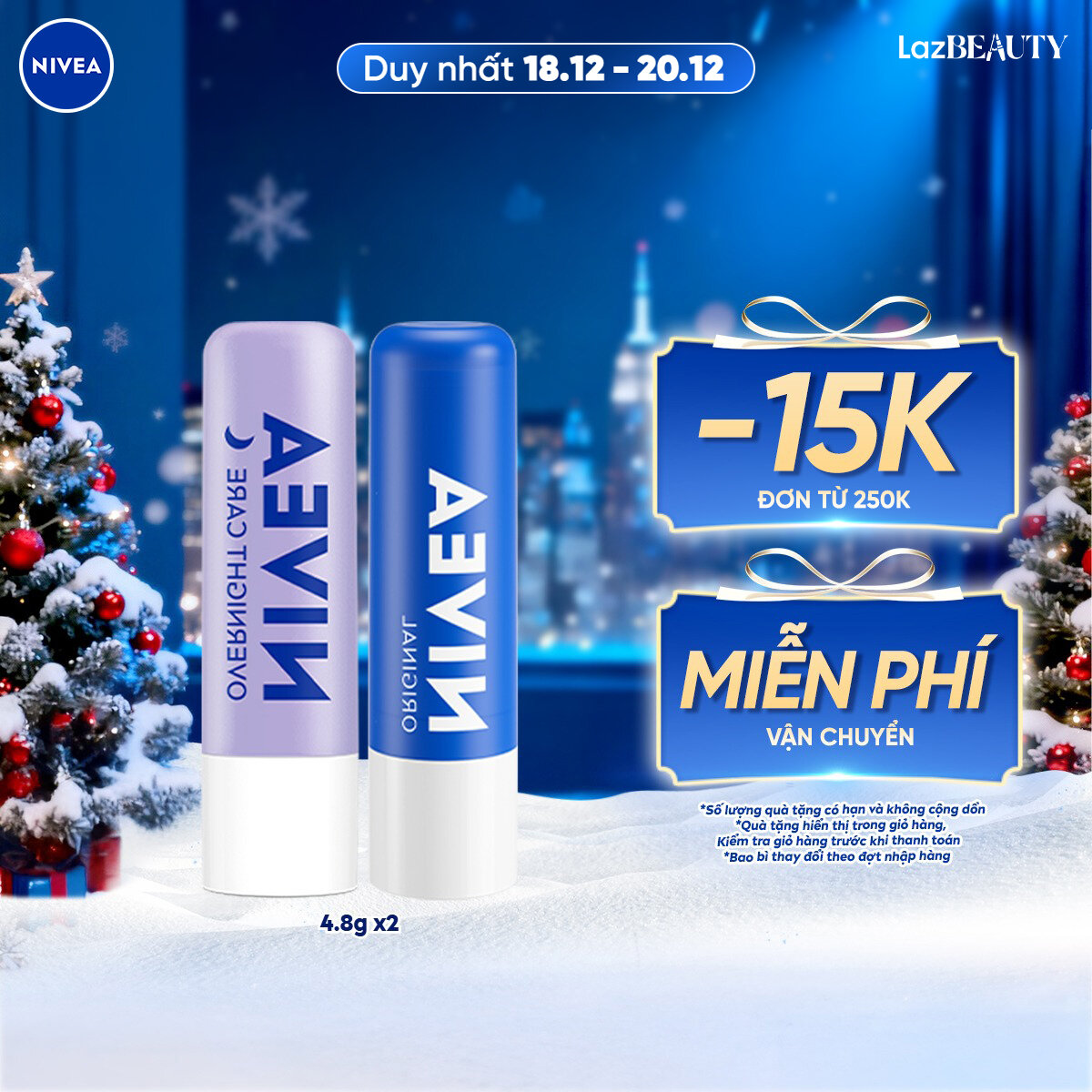  Bộ Đôi Son Dưỡng Ẩm Chuyên Sâu NIVEA Original Care  4.8g  - 85061 + Son Dưỡng Môi Ban Đêm NIVEA Lavender  4.8g  - 88068 