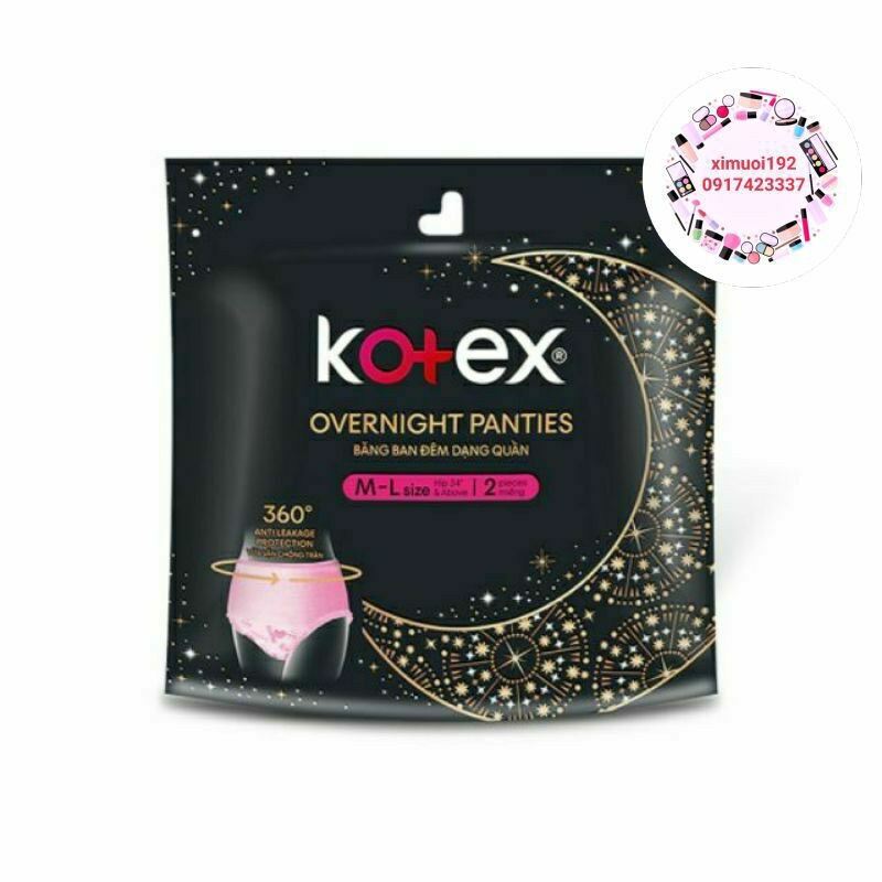 Băng Vệ Sinh Kotex Ban Đêm Dạng Quần Khô Thoáng 2 Miếng Gói