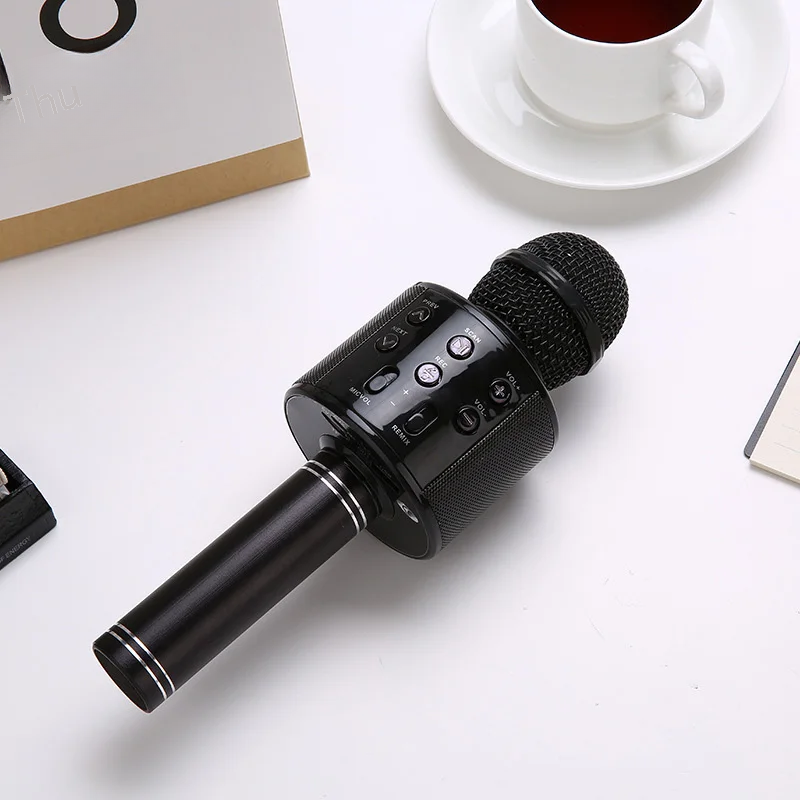 Ws858 micro hát karaoke 5 trong 1 bluetooth di động mic có đèn led máy cho trẻ em hát