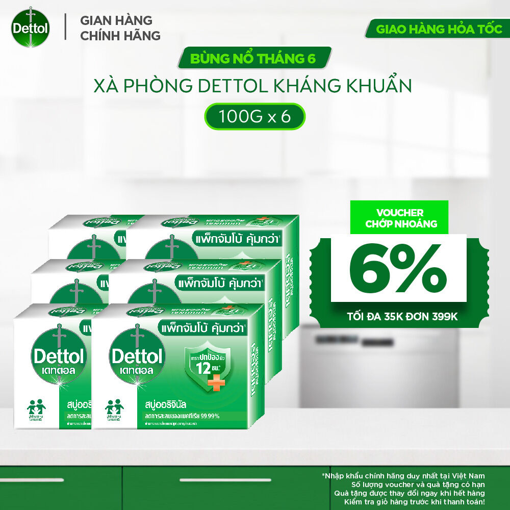 Combo 6 xà phòng Dettol kháng khuẩn hương tinh dầu thông 100g