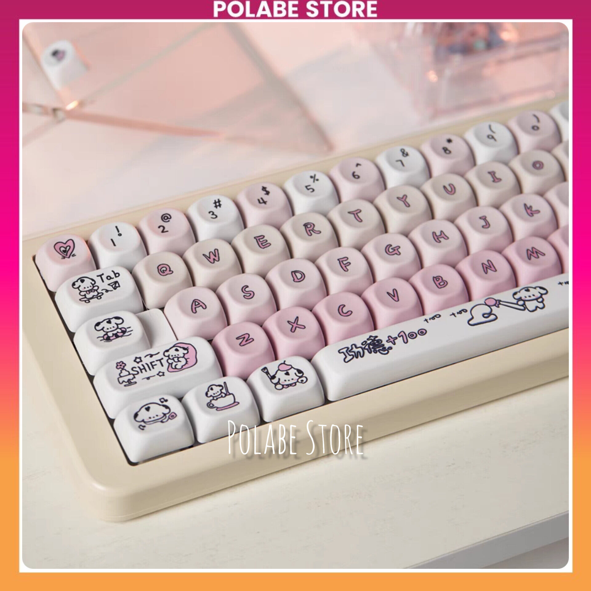 Keycap Pink Puppy MOA profile chất liệu PBT bàn phím cơ Polabe Store