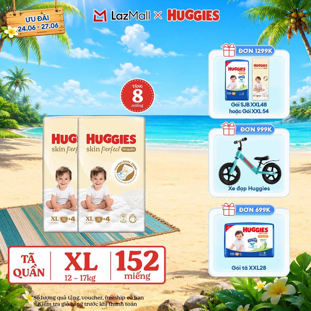[Chỉ 25-29.06 QUÀ TẶNG ĐH 699K]  Combo 2 Tã quần Huggies Skin Perfect XL size Mega Jumbo 72+4 miếng - Nhiều Phiên bản