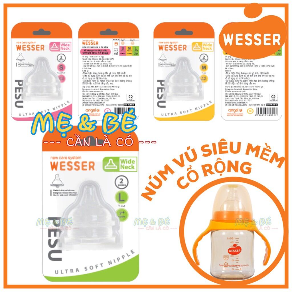 Vỉ 2 núm thay bình sữa cổ rộng Wesser