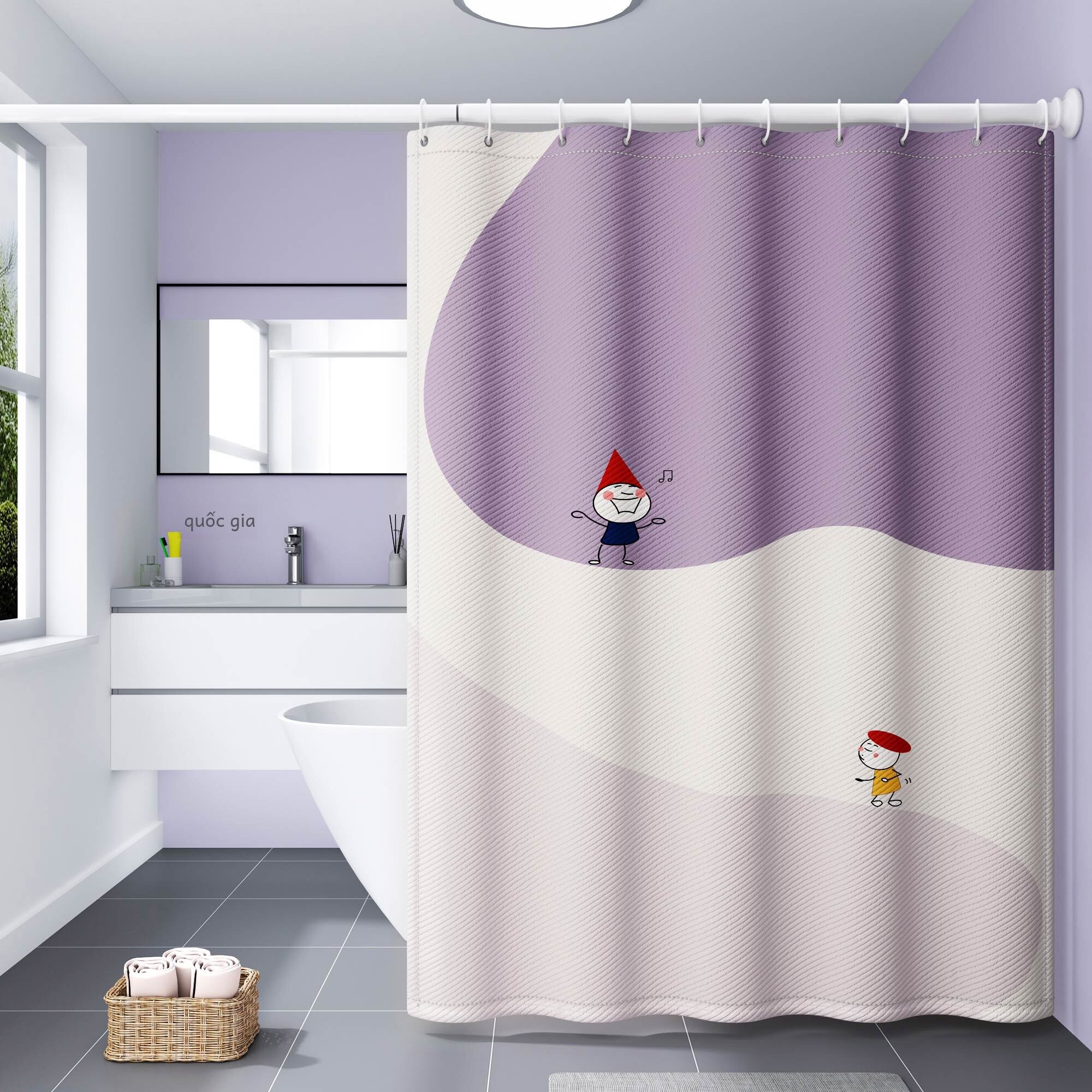 Bộ Rèm Tắm Phòng Tắm Rèm Cửa Phân Vùng Phòng Chống Thấm Nước Phong Cách Scandinavia Polyester Hoạt Hình Thiết Kế